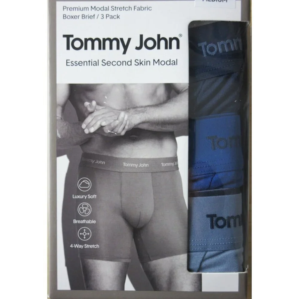 Tommy John Men's Essential Second Skin Modal 3 pack Stretch Boxer Briefs Blue